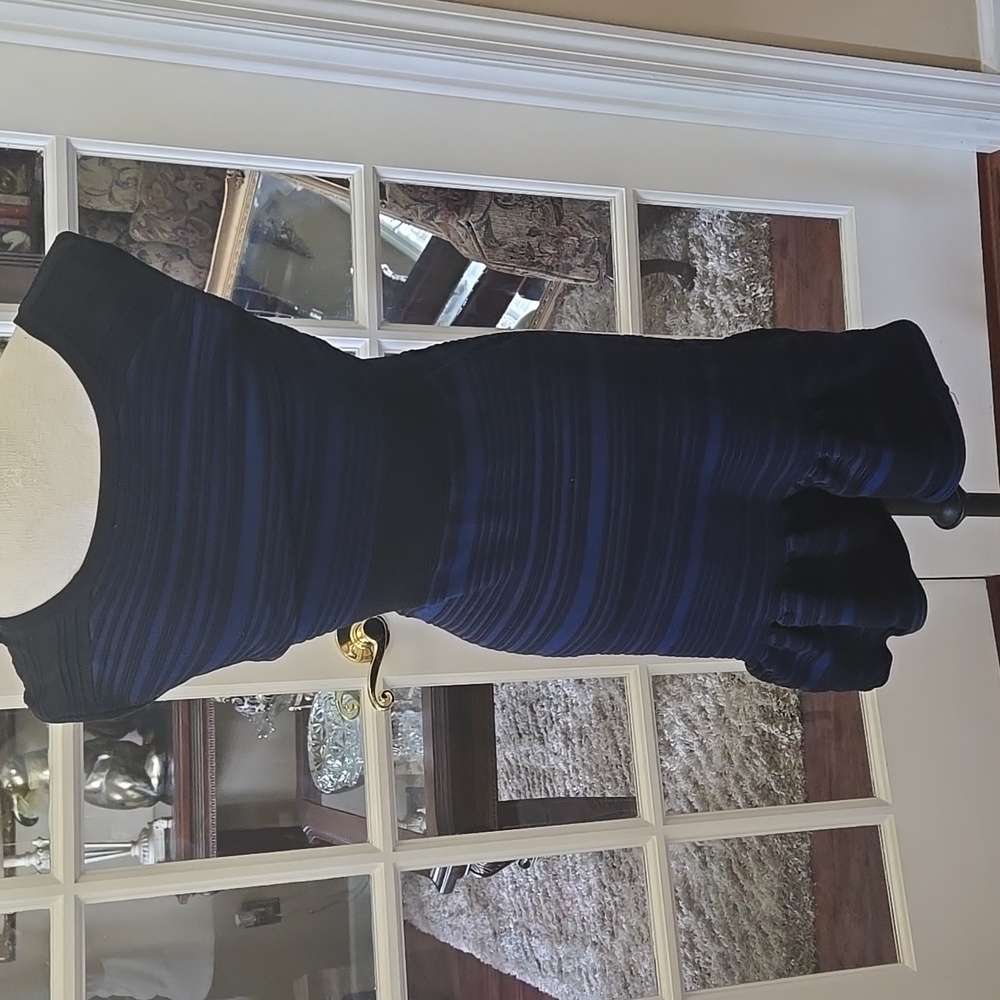 Julia Jordan Blue Black Ribbed Ruffled Sheath Dress Stretch Sleeveless sz XS EUC - Picture 5 of 7